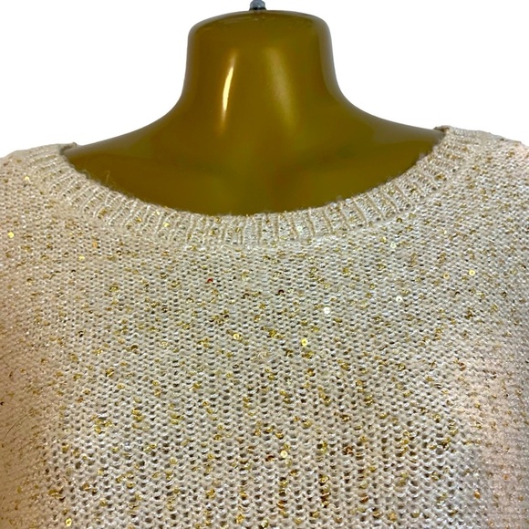 New Anne Klein cream knit lightweight sweater sparkly mini gold sequins M - Picture 10 of 13